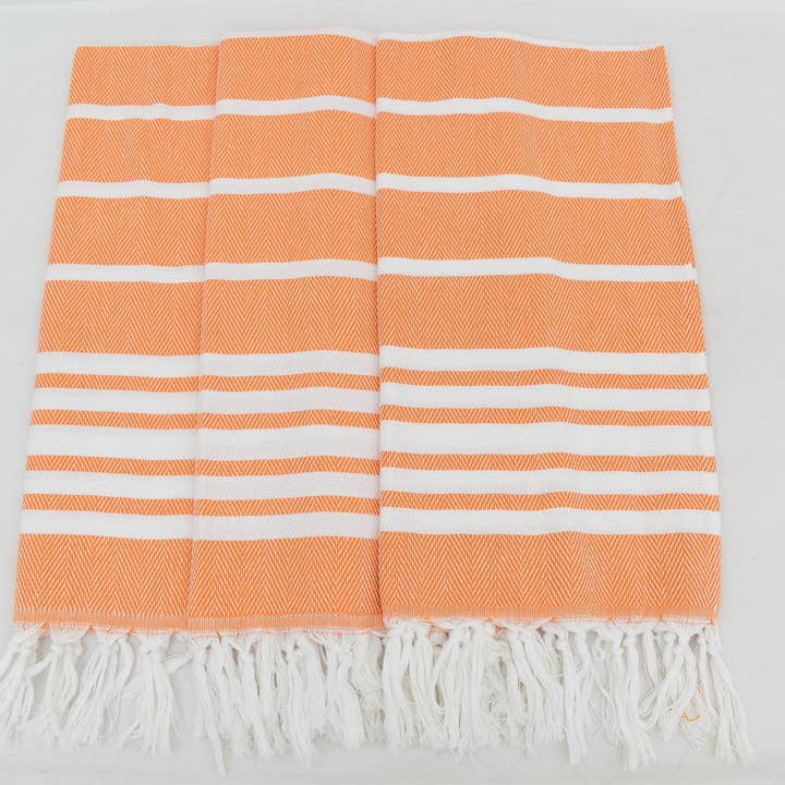Organic Turkish Towels - Wholesale Tea Towel - Organic Dish Towel, Orange Stripe Towel, 20x367