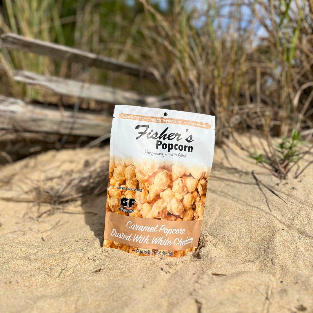 Fisher's Popcorn - Wholesale Popcorn - Caramel Popcorn Dusted W/ White Cheddar  2oz  (12/case)1