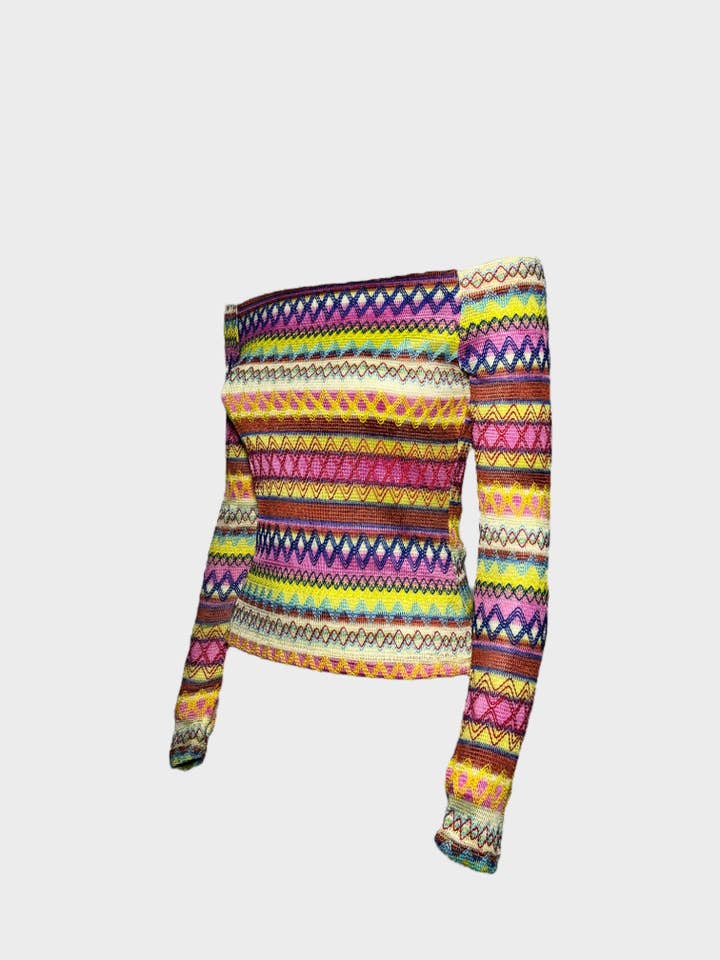 lucas giordani - Venta al por mayor Jersey corto de punto - Mujer - Suéter elegante de hombros descubiertos con mangas tipo guante y agujero para dedo1