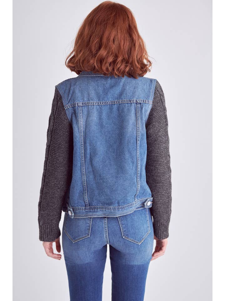 Nature Denim - Wholesale Denim Jacket - Women's - Chic Denim Jacket with Sweater Sleeves - Women's NT1212MG