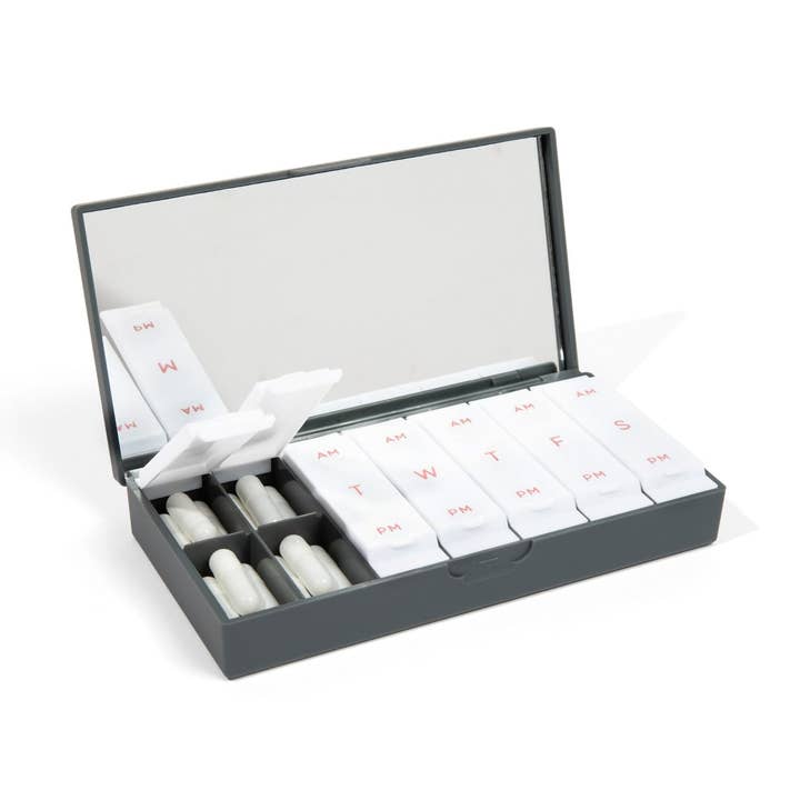 Charcoal Gray AM/PM Pill Box for wholesale by Port and Polish