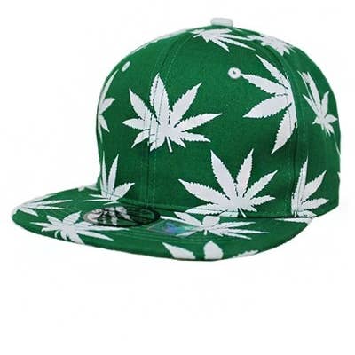 Cap Zone - Wholesale Flat Brim Cap - Unisex - Marijuana Cannabis Leaf All Print snapback