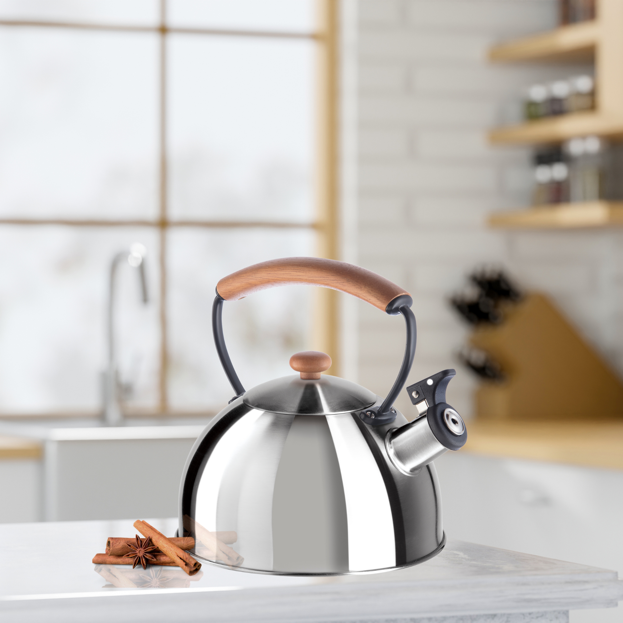 Oggi - Wholesale Kettle - Stovetop Kettle - Steel, Wood Handle, Whistle (1.9lt, 64oz)20