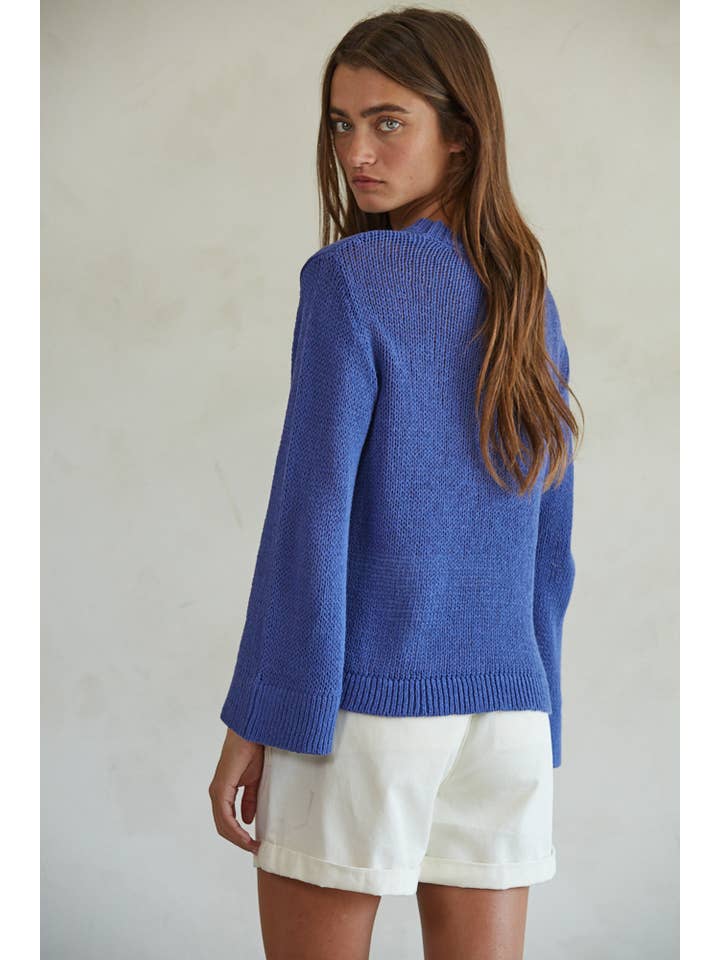 Midnight Blue W1464 | Knit Cotton Crew Neck Long Sleeve Sweater Top for wholesale on Faire