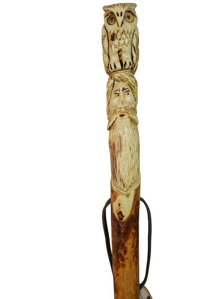 Incisione con bastone da passeggio a forma di gufo su legno, gufo su testa di mago, ispirato a Radagast il marrone ne Lo Hobbit per la vendita all'ingrosso da parte di Creation Carvings LLC