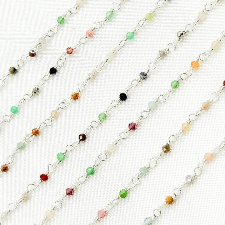 Jewels & Chains - Wholesale Link & Chain Necklace - Multi Gemstone 925 Sterling Silver Wire Chain. MGS241