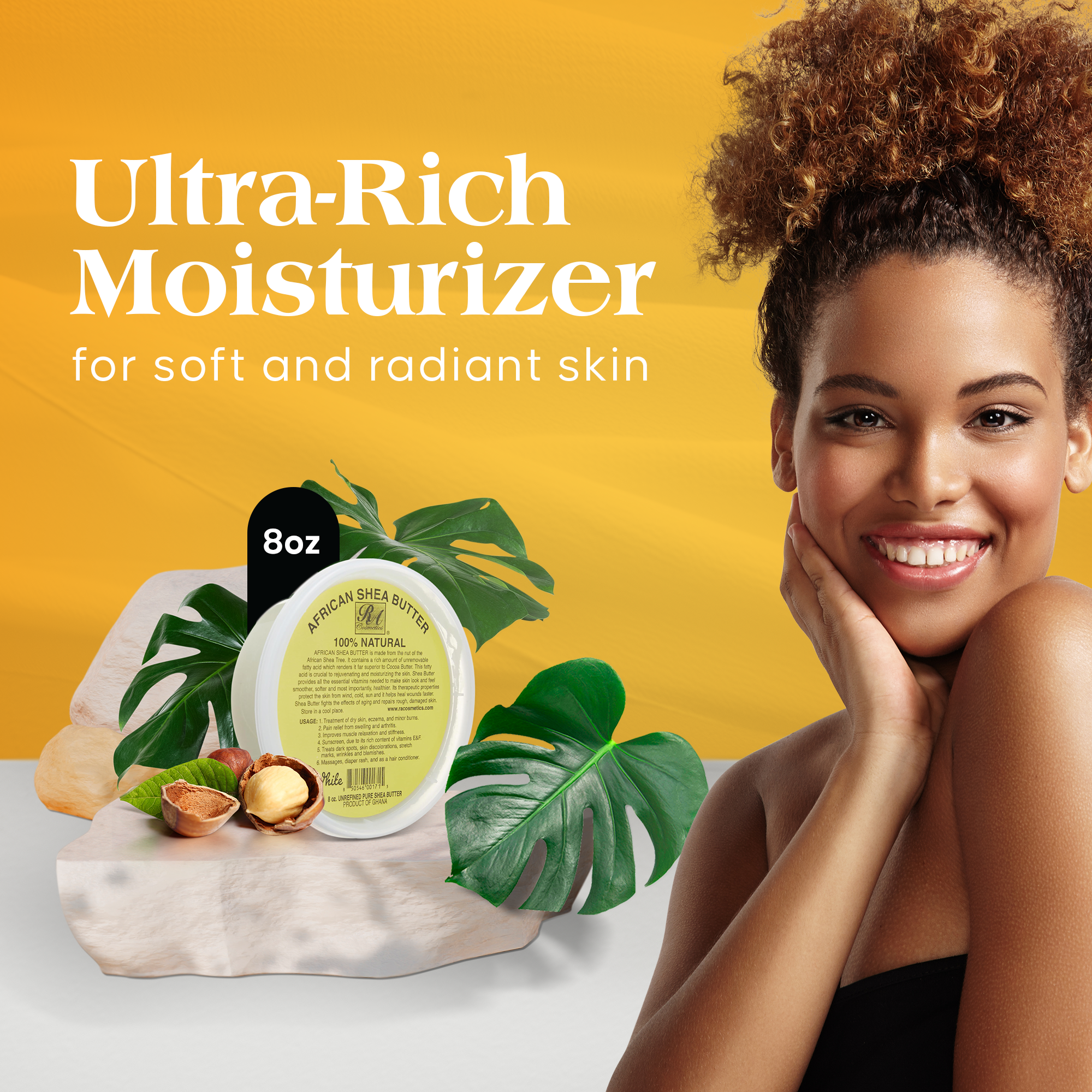 RA Cosmetics - Wholesale Body Balm/Butter - 100% African Shea Butter, Ivory/White Solid - 8oz4