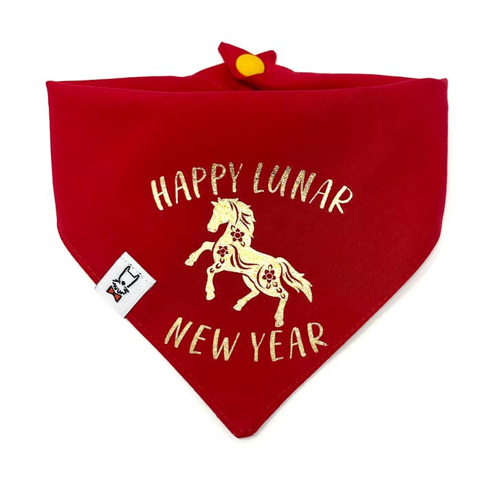 Happy Lunar New Year Horse Dog Bandana for wholesale by Winthrop Clothing Co.