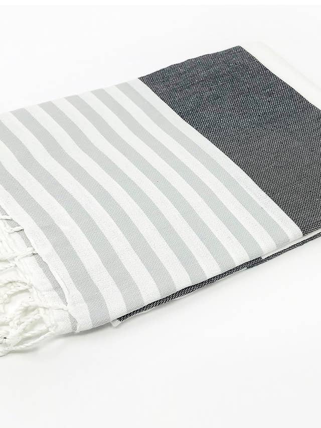 Anguilla, Striped Turkish Beach Towel in Gray, Black for wholesale by Ban De Osh