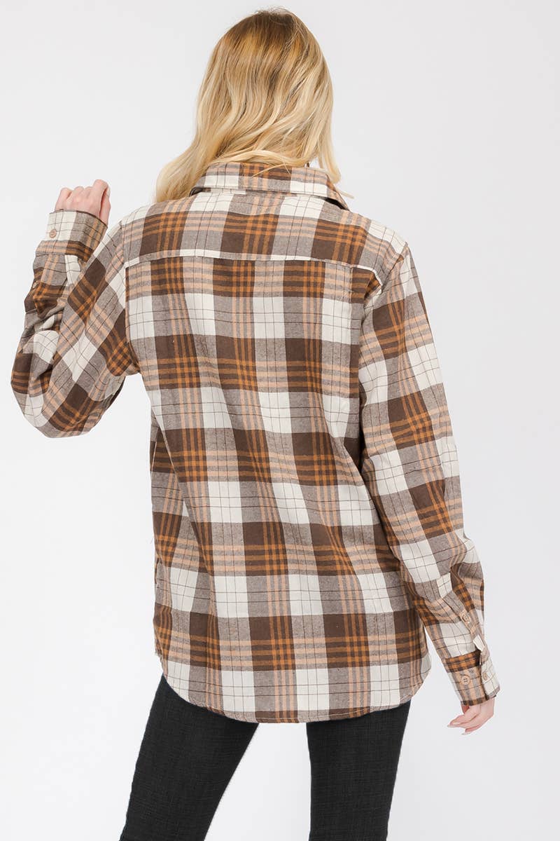 WEIV - Wholesale Button Down Shirt - Women's - W-FL104 Womens Boyfriend Flannel Checkered Plaid Long Sleeve3