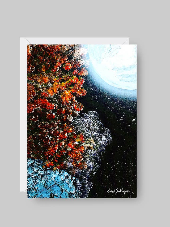 CARTÃO DE SAUDAÇÃO Impresso a partir de Pintura Acrílica Original "Sob o Céu Iluminado pela Lua" Interior em Branco, 5"X7" por atacado de Toronto Art Gallery