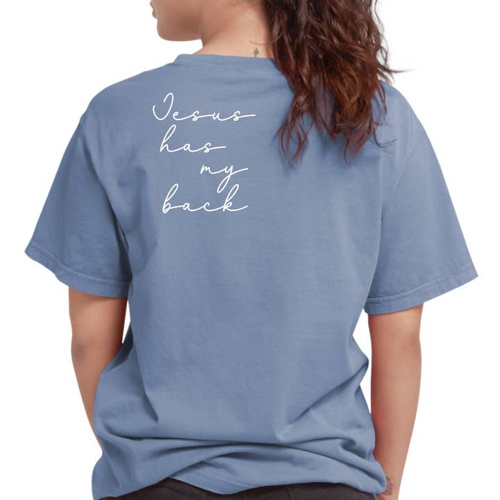 Faith & Life Christian Brands - Wholesale Screen Printed T-Shirt - Women's - Jesus Has My Back Comfort Colors Heavyweight T-Shirt