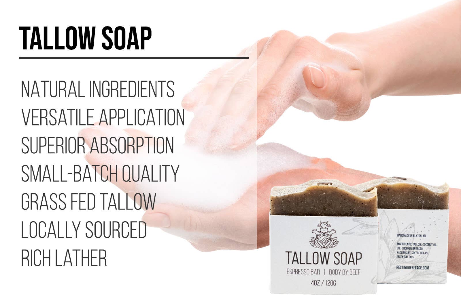 Resting Beef Face - Wholesale Bar Soap - RESTING BEEF FACE | CHARCOAL CLARITY TALLOW SOAP 4oz BARS5