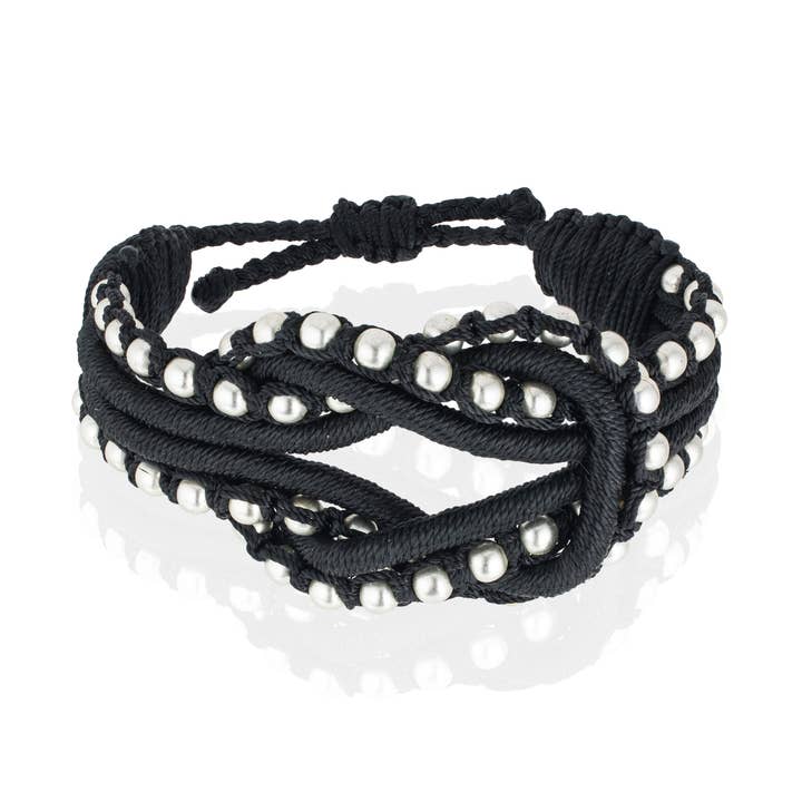 Open Knot Beaded Bracelet- Black & Silver for wholesale by SEQUENCE APPAREL LLC