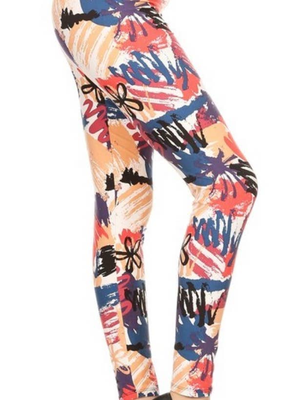 Colorful Scribbles & Simple Flowers Print ONE SIZE Leggings for wholesale by Love 4 Leggings