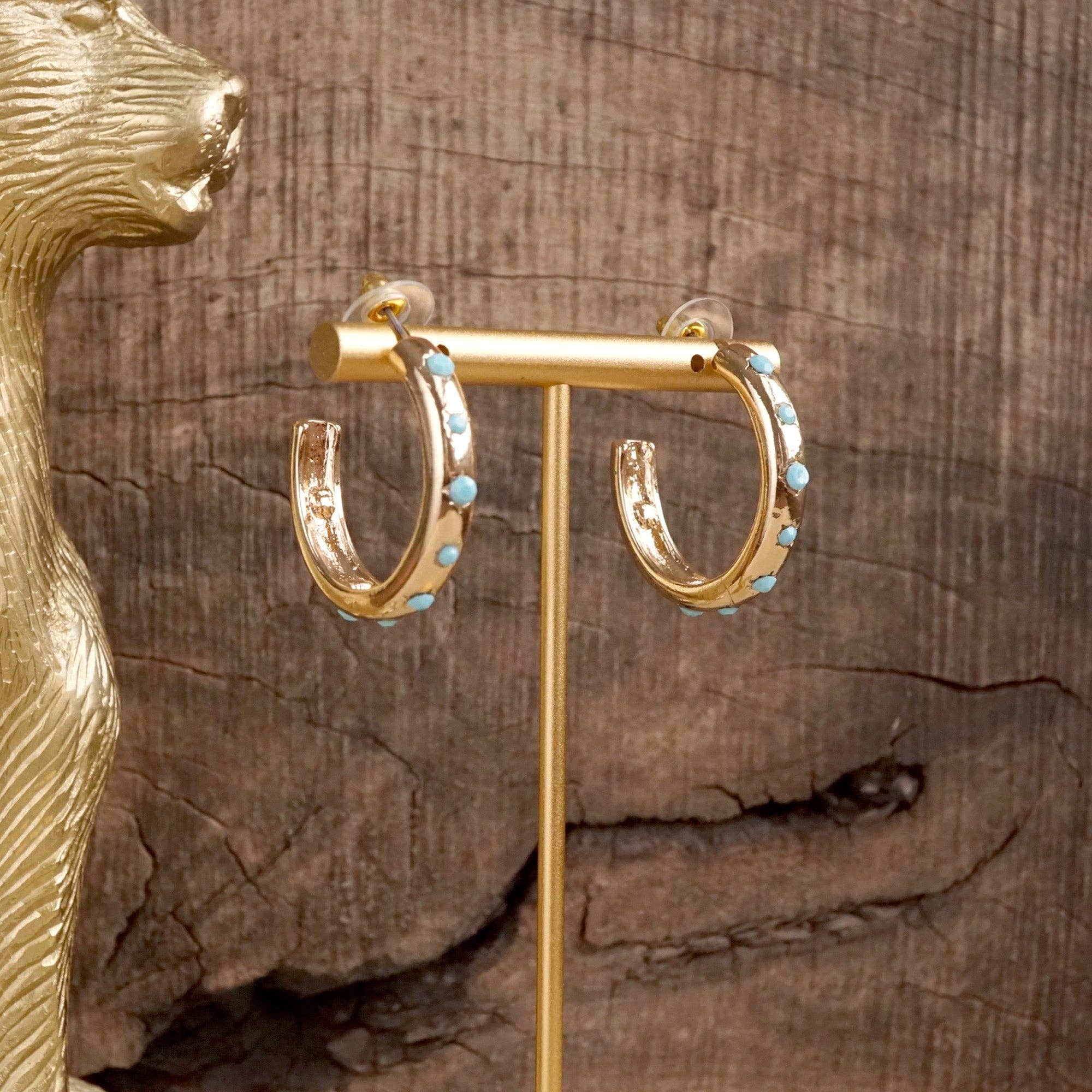 PennyLine inc - Wholesale Hoop Earrings - Classic Bubble Hoops – Gold with Crystal, Pearl, or Turquoise8