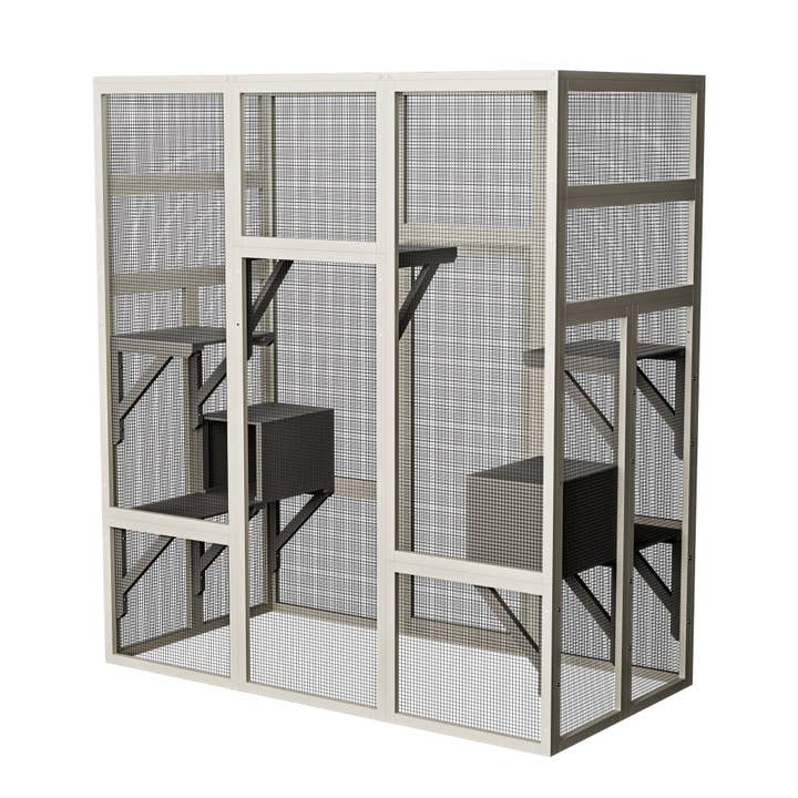 39F Inc. - Wholesale Pet Play Tunnel - Dog - 62.6in Large Outdoor Wooden Catio with Platforms & Boxes9