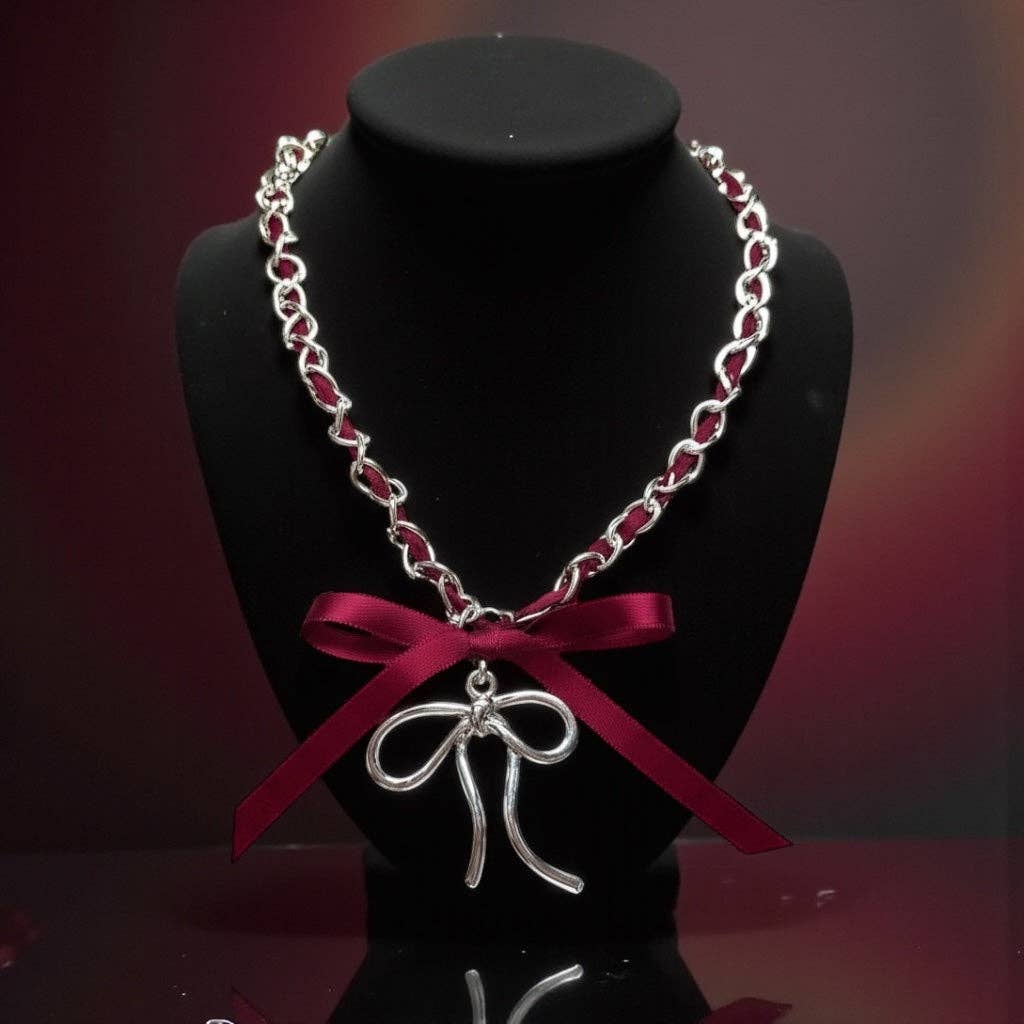 Supr Nova Wrists - Wholesale Pendant/Charm Necklace - Burgundy Ribbon Bow Necklace5