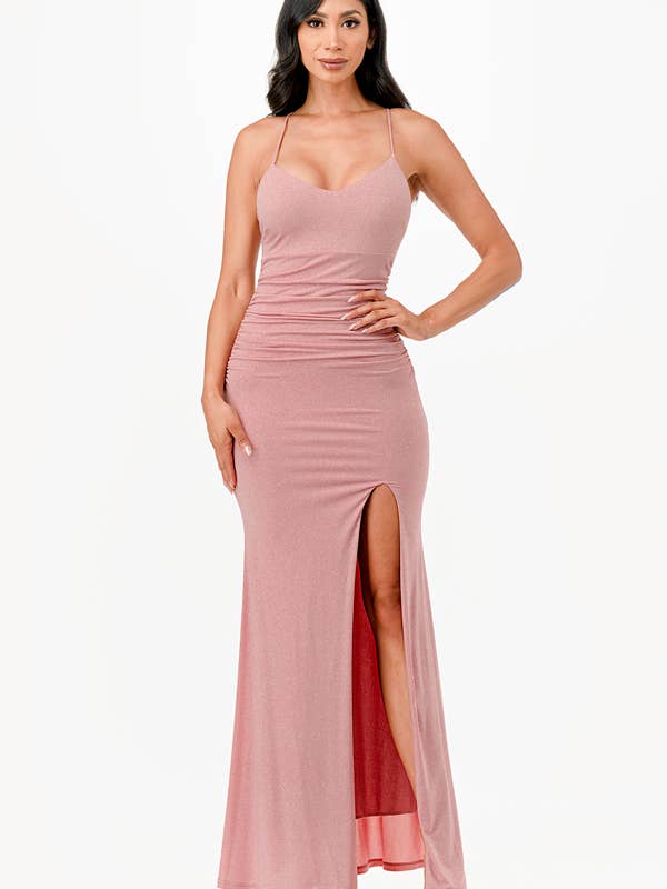 La Scala - Wholesale Dress - Women's - Glittered ITY Back lace up mermaid dress with waist shirring11