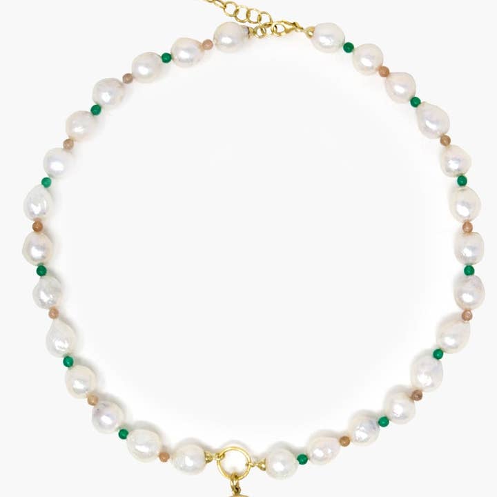 VINTOUCH ITALY - Wholesale Halskettinghanger - Little Lovelies Vergulde parel & kraal roze cameo ketting