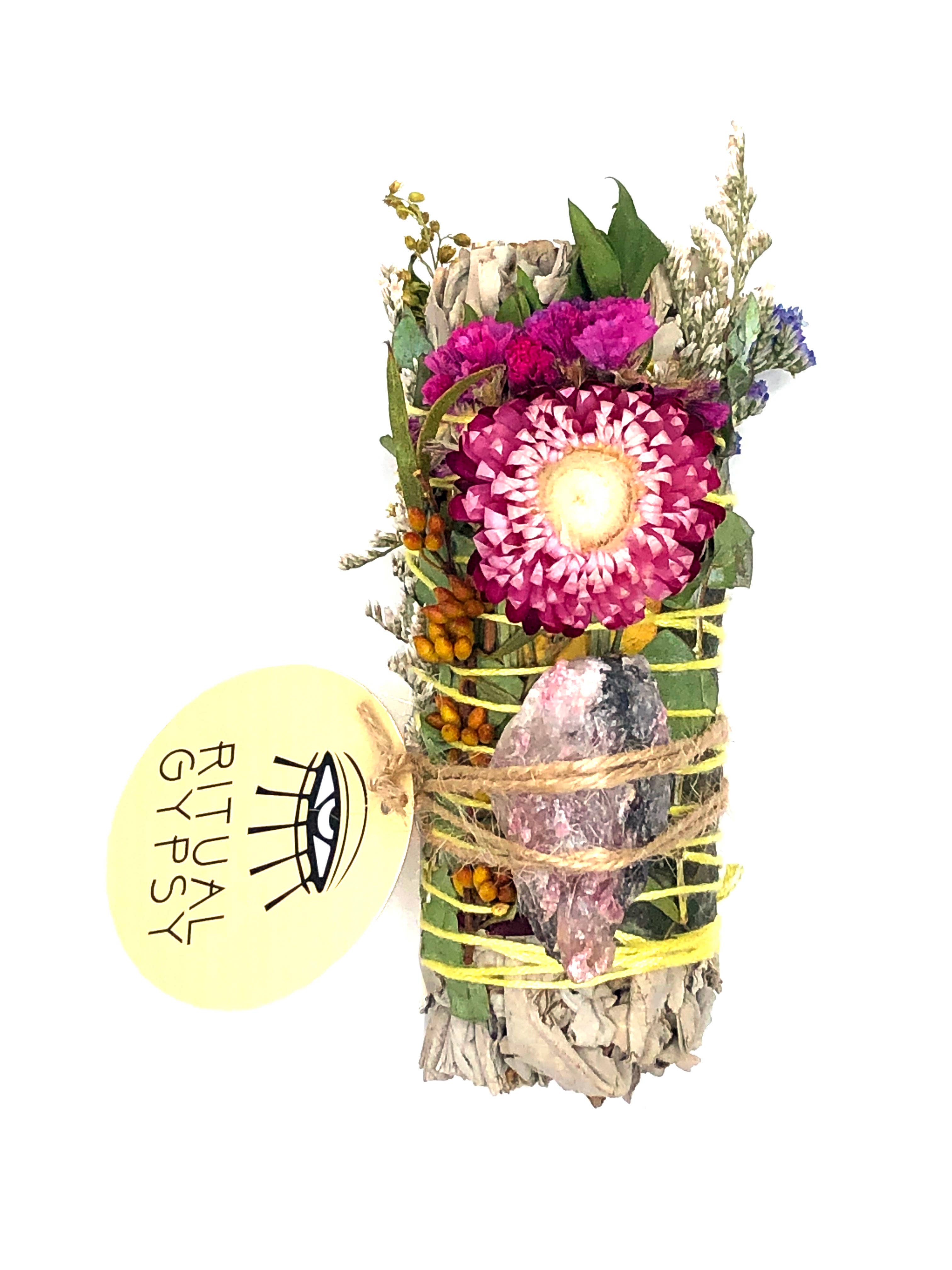 RITUAL GYPSY SAGE WANDS - Vendita all'ingrosso Salvia - BACCHETTE RITUALI SALVIA DA 4" (24 OPZIONI DI CRISTALLO)18