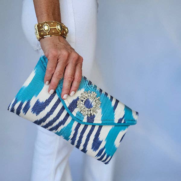 LEC SS L Blue Silk Lily Cocktail Clutch for wholesale on Faire0