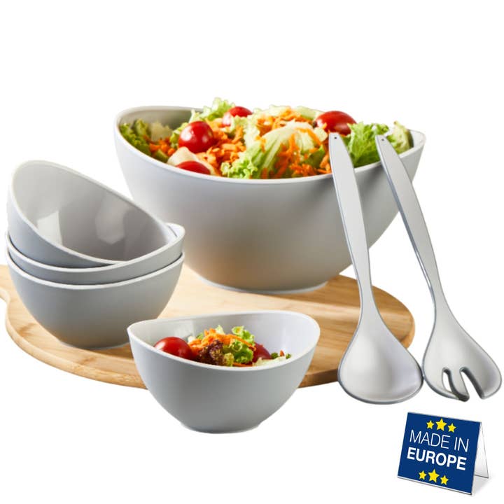 7-Pack Stackable Plastic Bowl Set with Mixing Bowl, Spoon & Fork for wholesale by Hakan