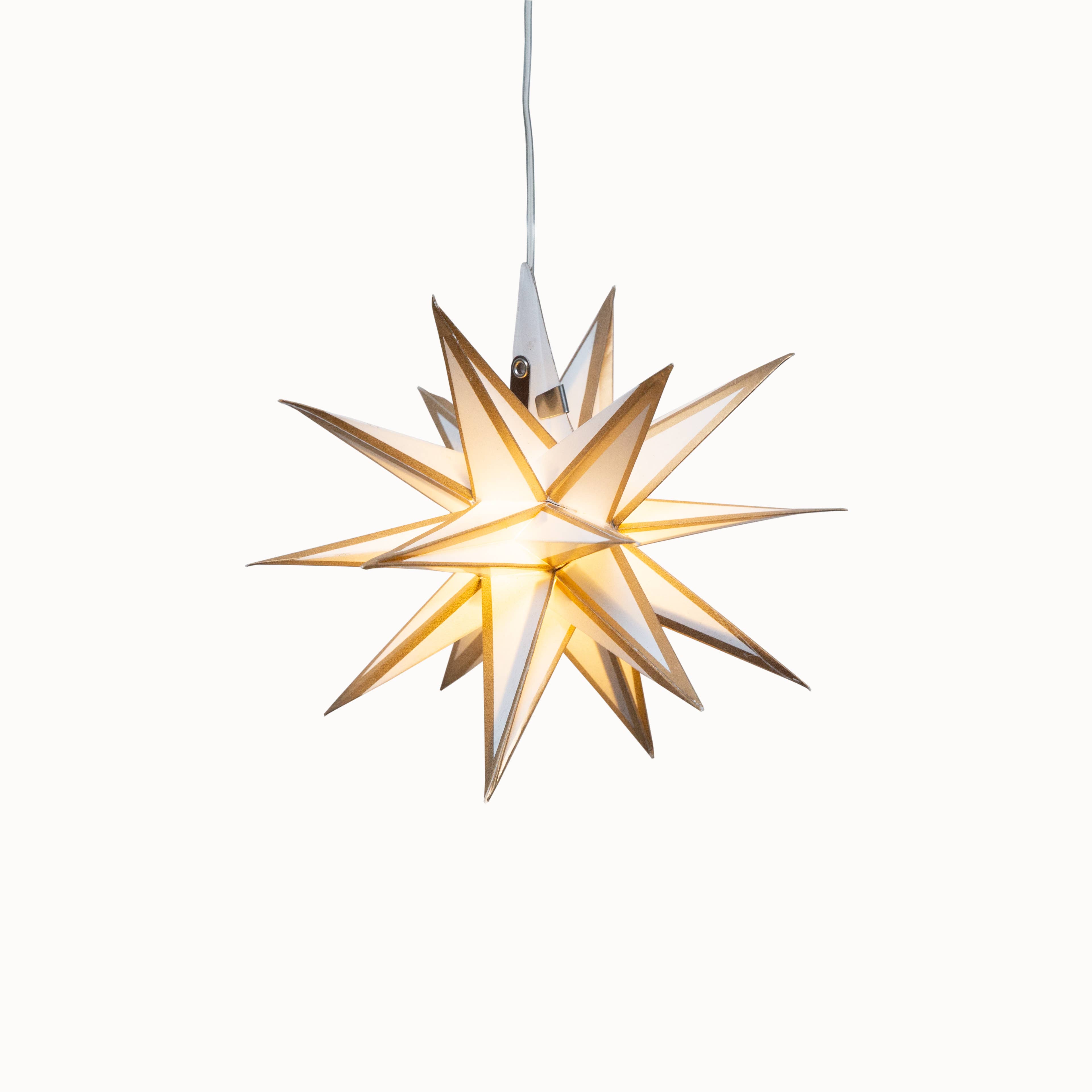 Artschatz LLC – Lampião/candeeiro de papel por atacado – Lanterna de Papel Estrela Morávia Mini ~ 18 cm, Branca/Dourada com Luz6
