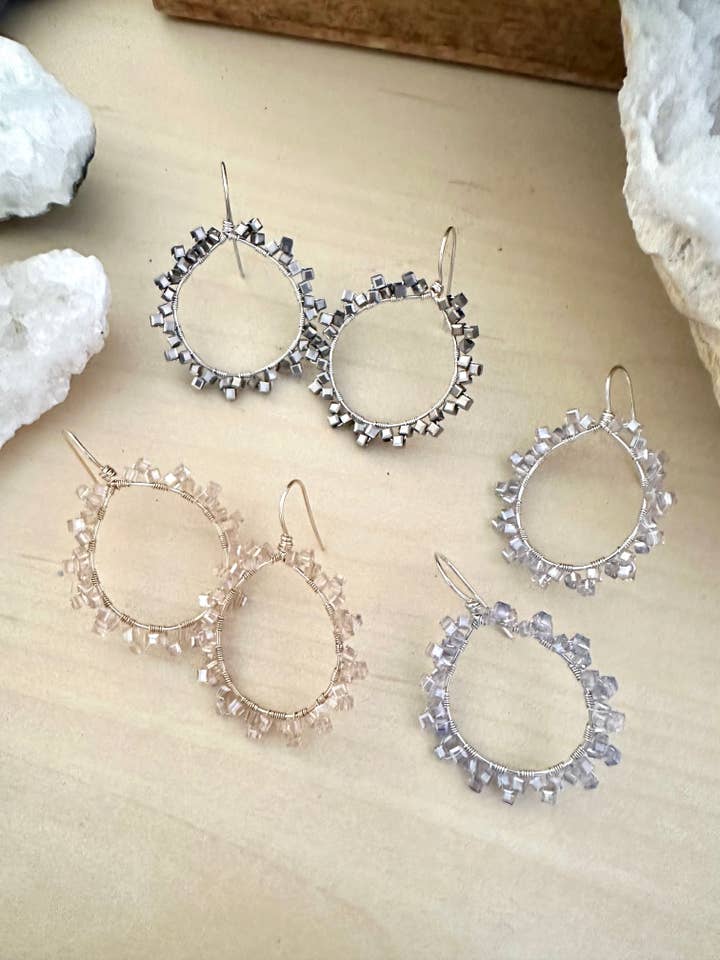 Stellina - Wire wrapped sparkle hoops for wholesale by Pyrite and Pearls