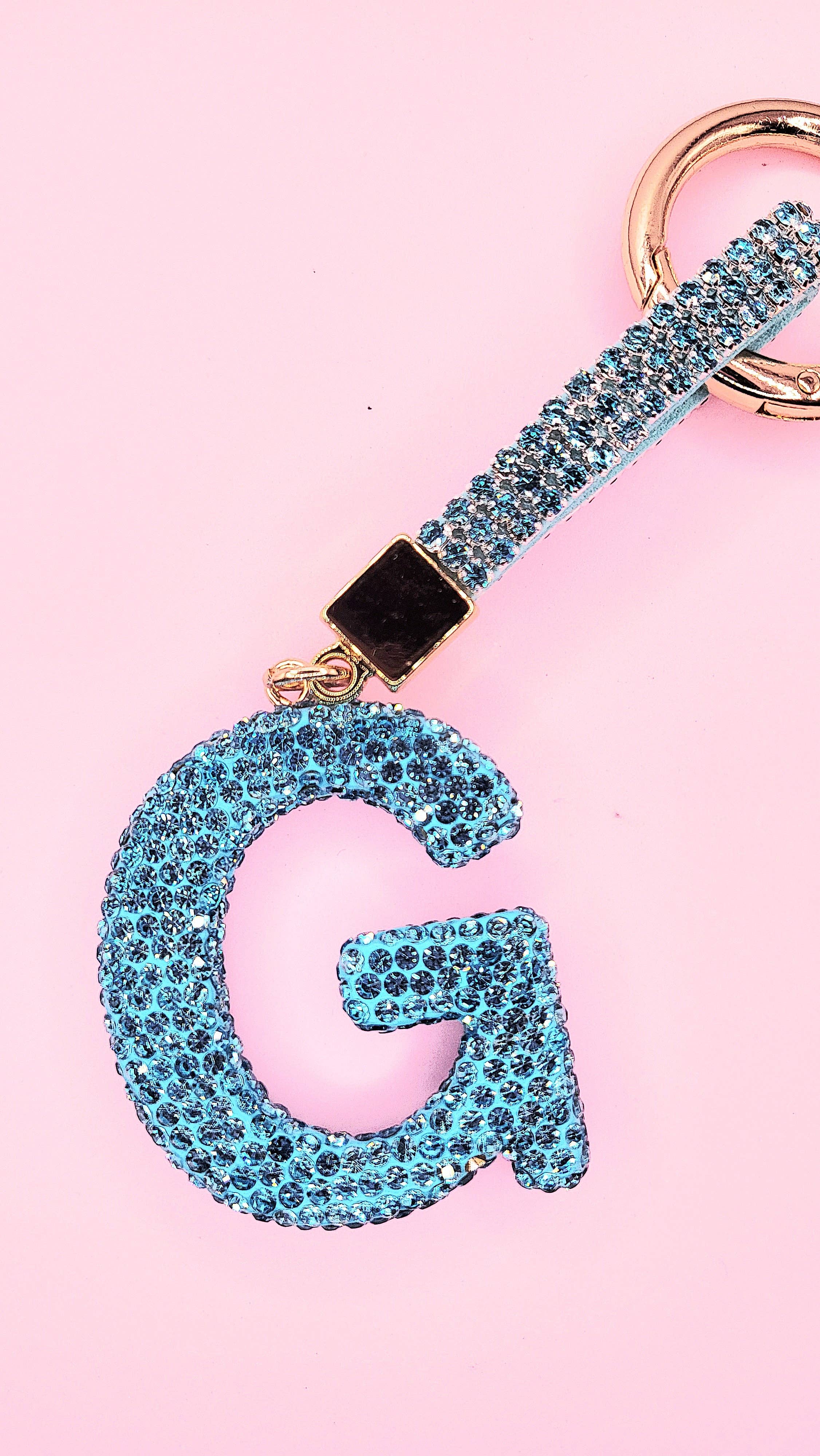 Silver Initial Letter Blue Crystal Key Ring & Bag Charm for wholesale on Faire6