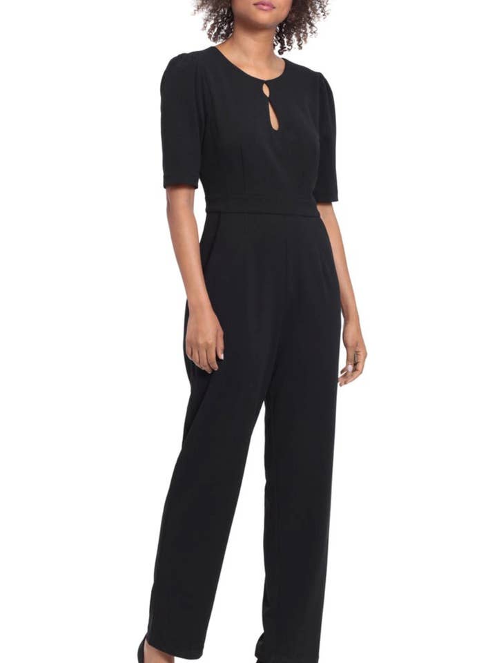 London Times Peep Hold Short Sleeve Jumpsuit for wholesale by New Yorker's Apparel
