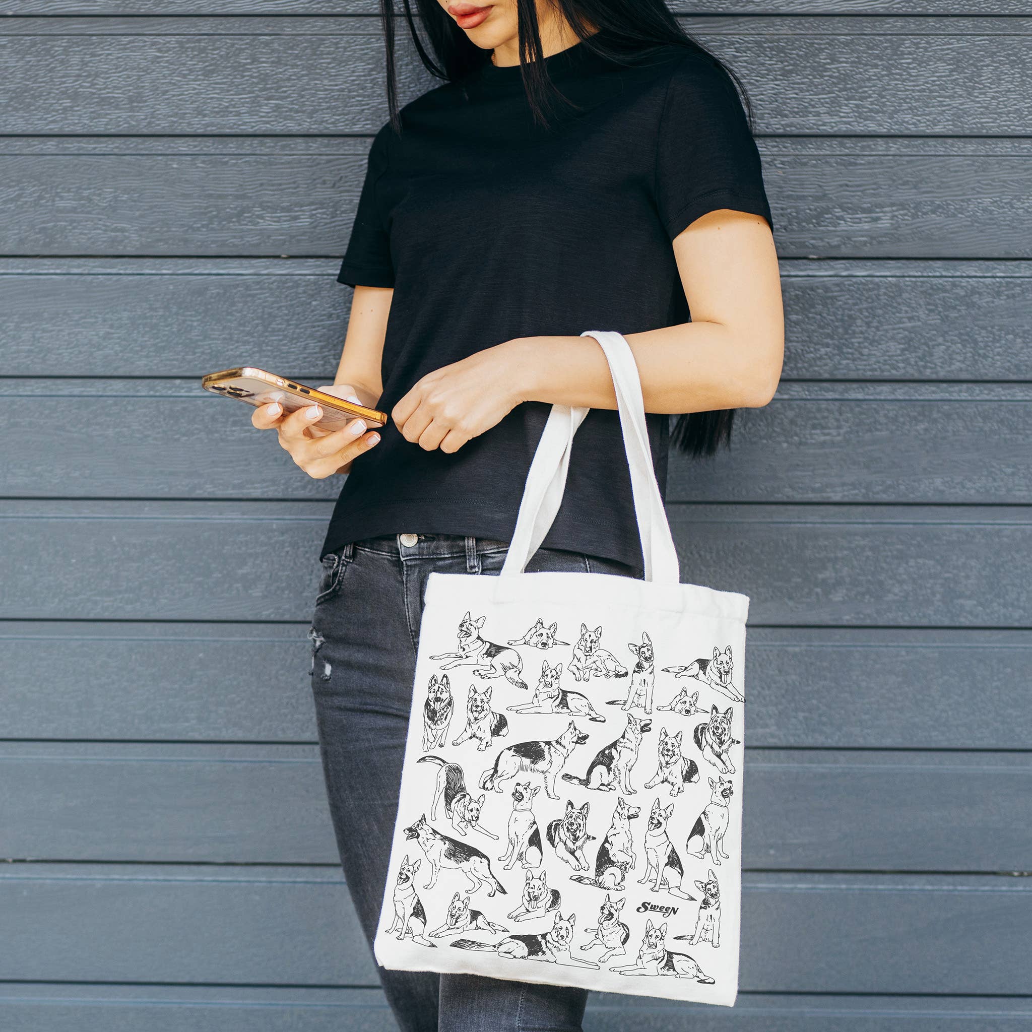 Sween Shop – Engroshandel Tote bag - Unisex – Schæferhund bomuldslærredstaske kæledyr hund gave sommer4