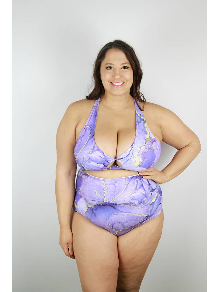 Purple Tutti Frutti High Waisted Brazil Scrunchie Bum Shorts - P for wholesale on Faire