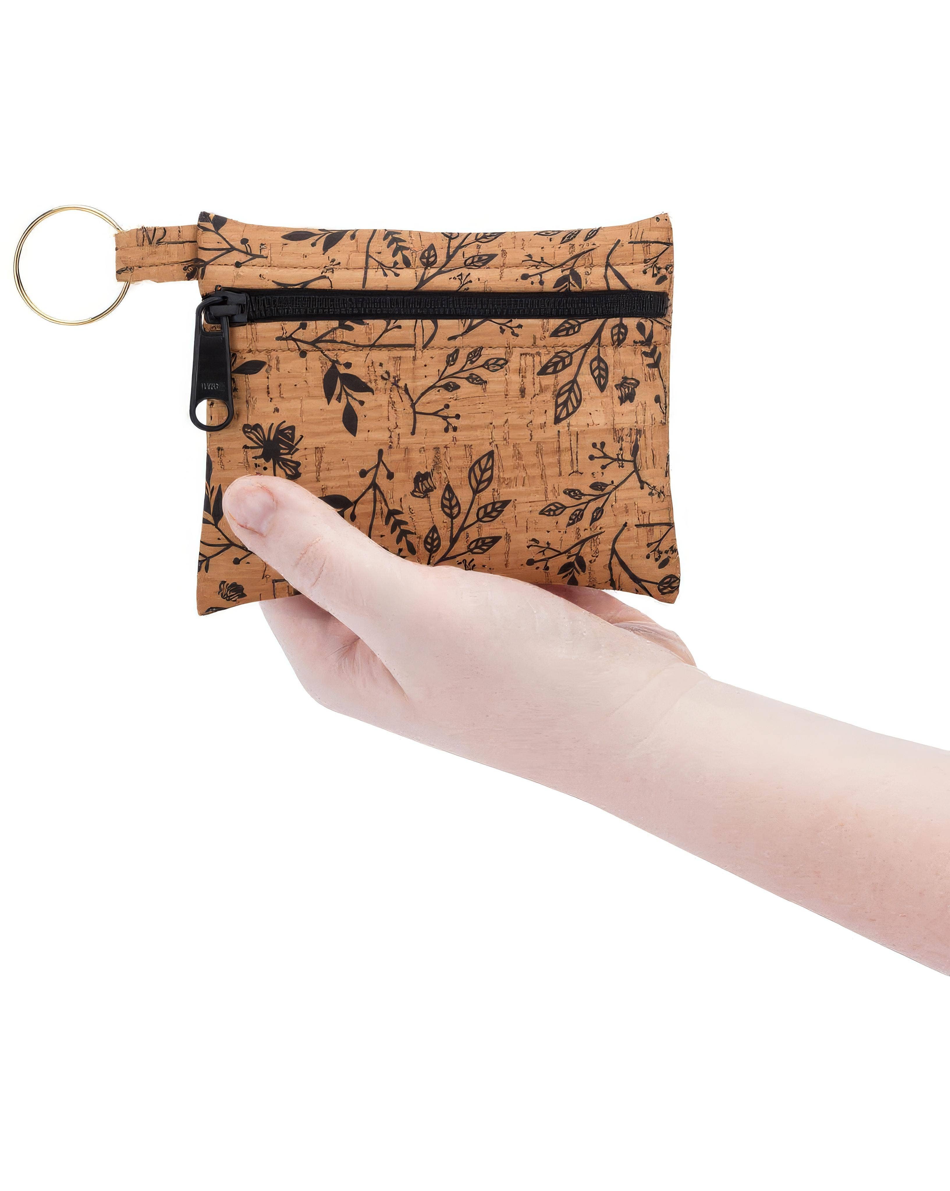 Natalie Therese - Wholesale Pouch - Women's - Cork Zipper Pouch with Key Ring | Black Floral Print1