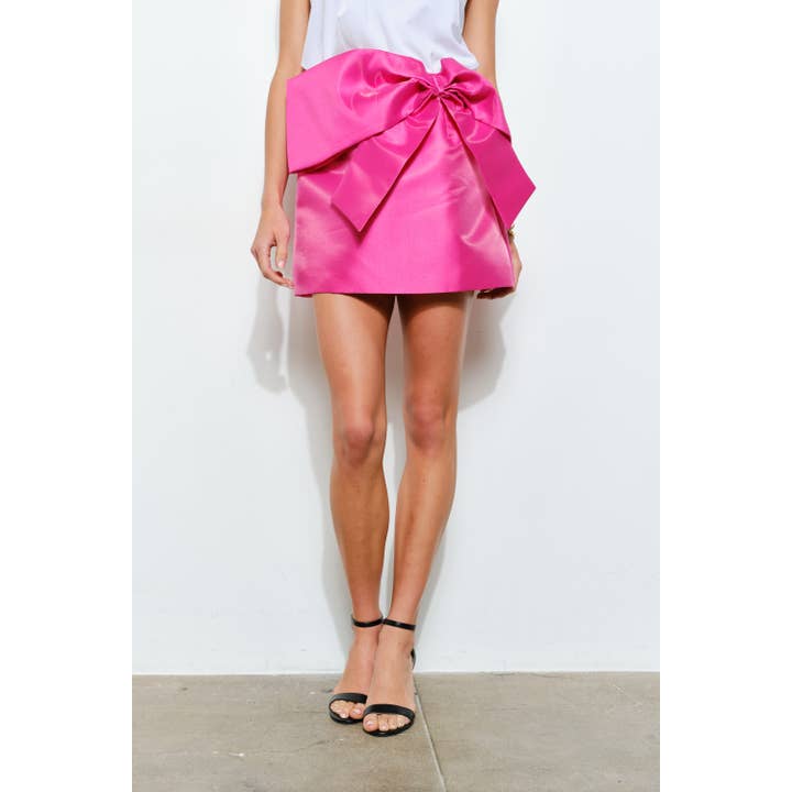 Satin High Waist Oversized Bow Mini Skirt for wholesale by INA