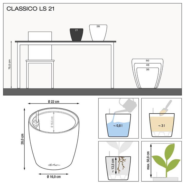 Lechuza Self Watering Planters - Vendita all'ingrosso Vasi per piante - LECHUZA CLASSICO LS Vaso rotondo in poliresina27