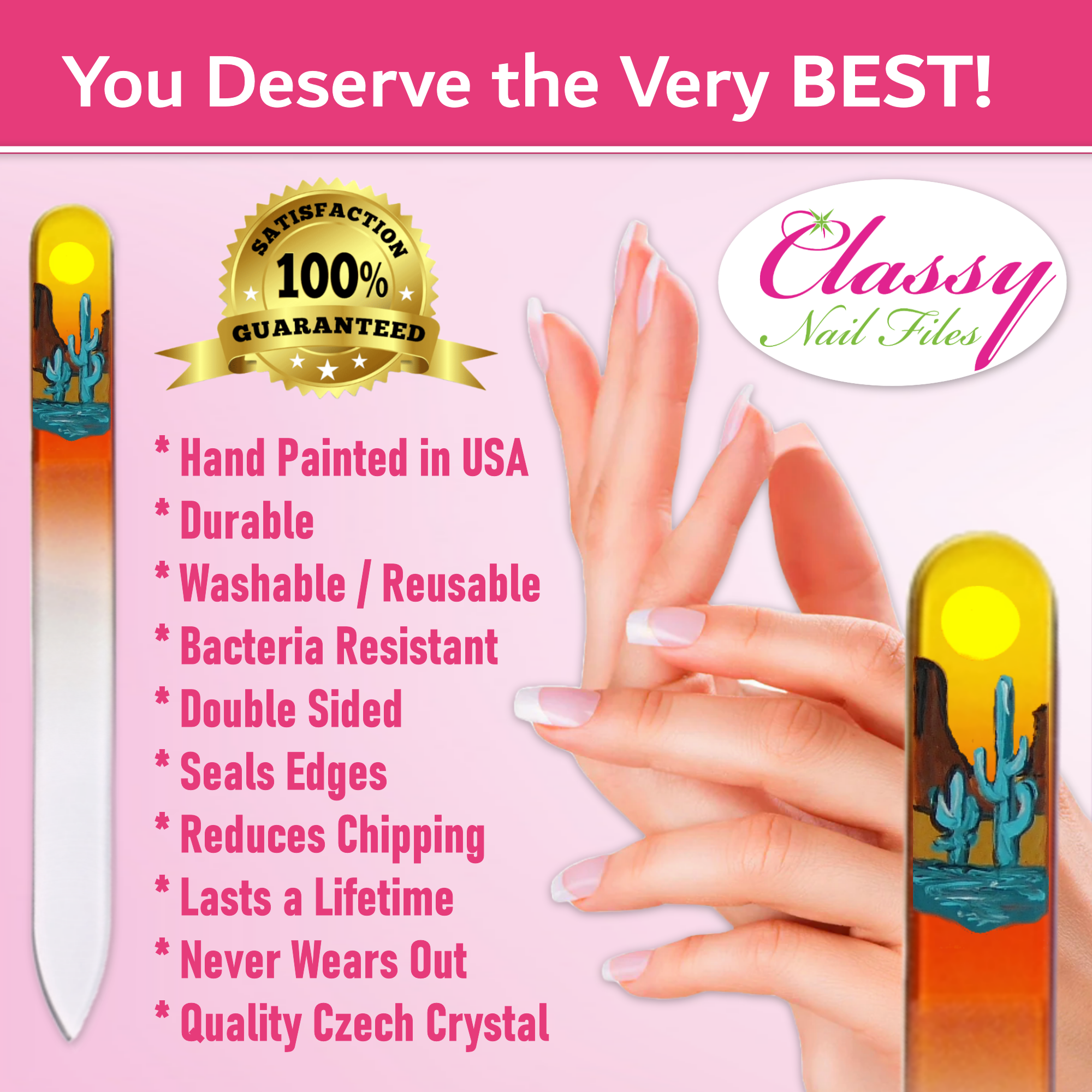 Classy Nail Files - Wholesale Nail File - Desert Oasis Cactus Southwest Hand Painted Crystal Nail File2