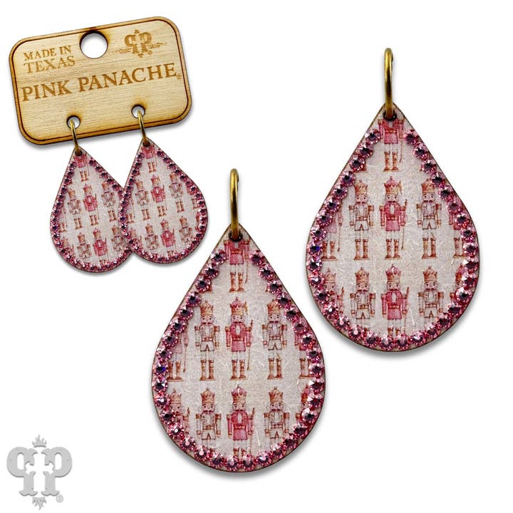 Pink Panache Brands - Wholesale Dangle Earrings - Christmas print teardrop earring with Austrian crystals1