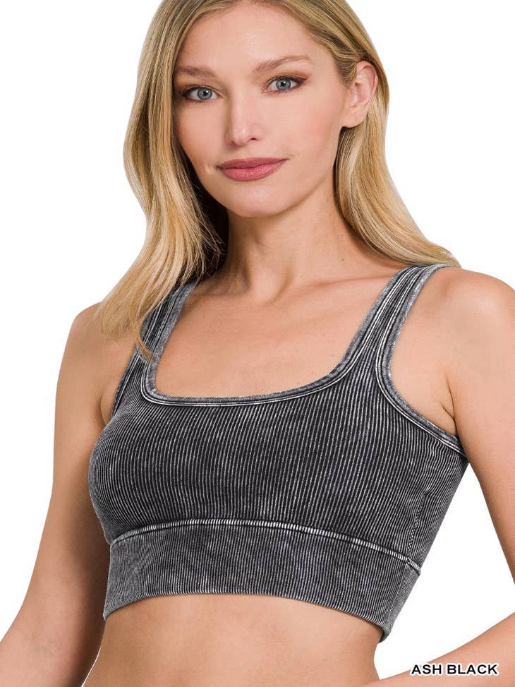 Charmo Womens Crop Cami Tops Built-in Bra Basic Ribbed Knit