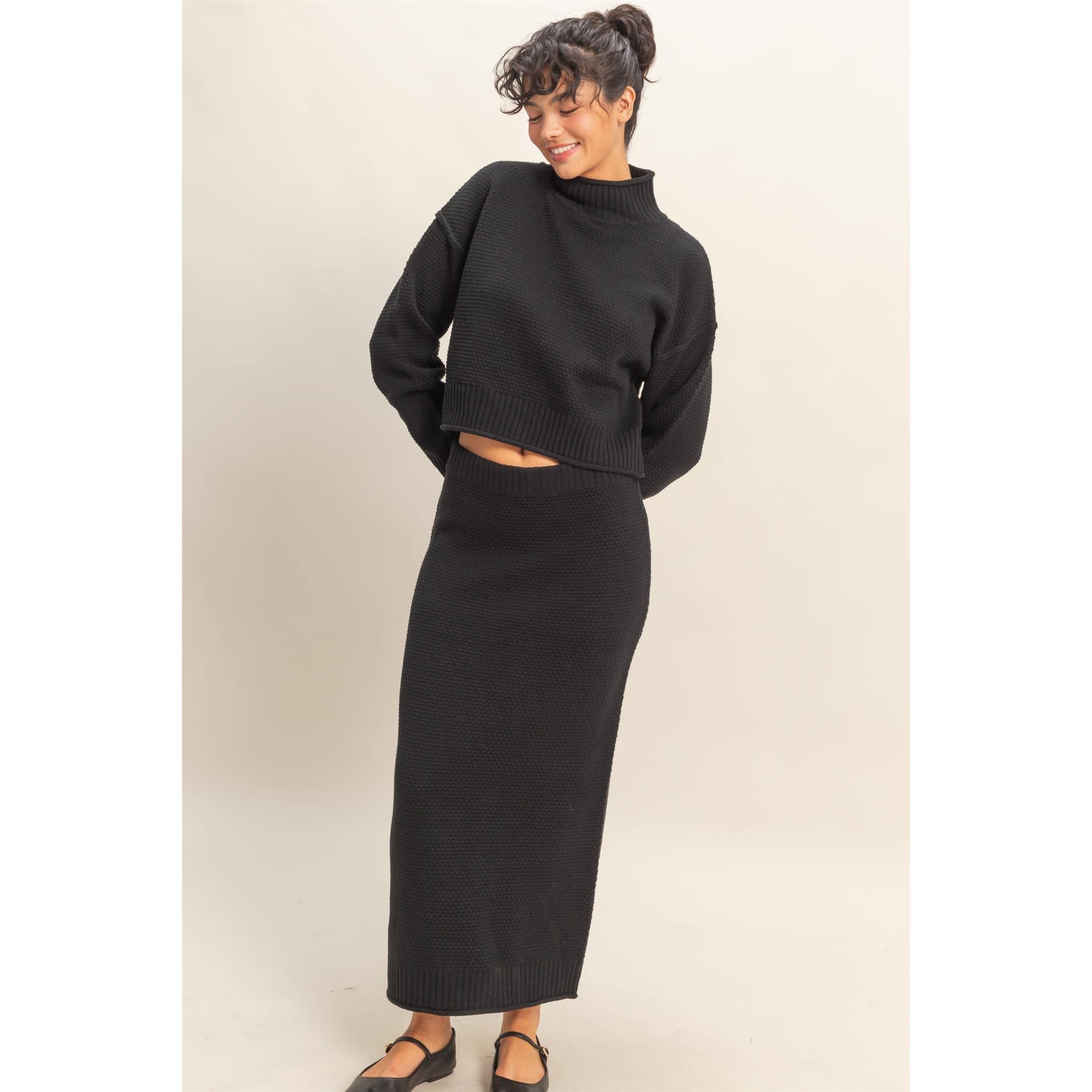 Double Zero - Wholesale Top & Skirt Set - Women's - Textured High Neck Sweater & Skirt Set30