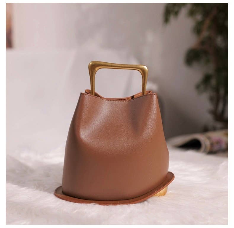 Sook Stainable – wholesale Top handle bag – women's – Geometric Artistic Design Metal Handle Leather Bag5