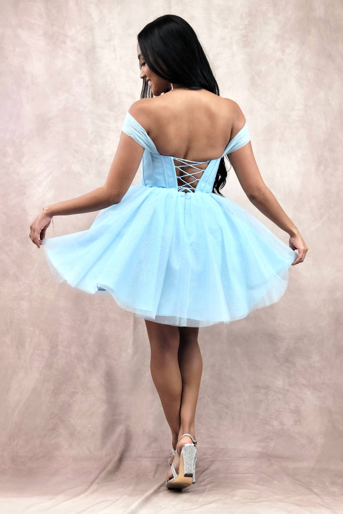 Chicas - Wholesale Dress - Women's - Short Off The Shoulder Tulle Dress With Brooch37