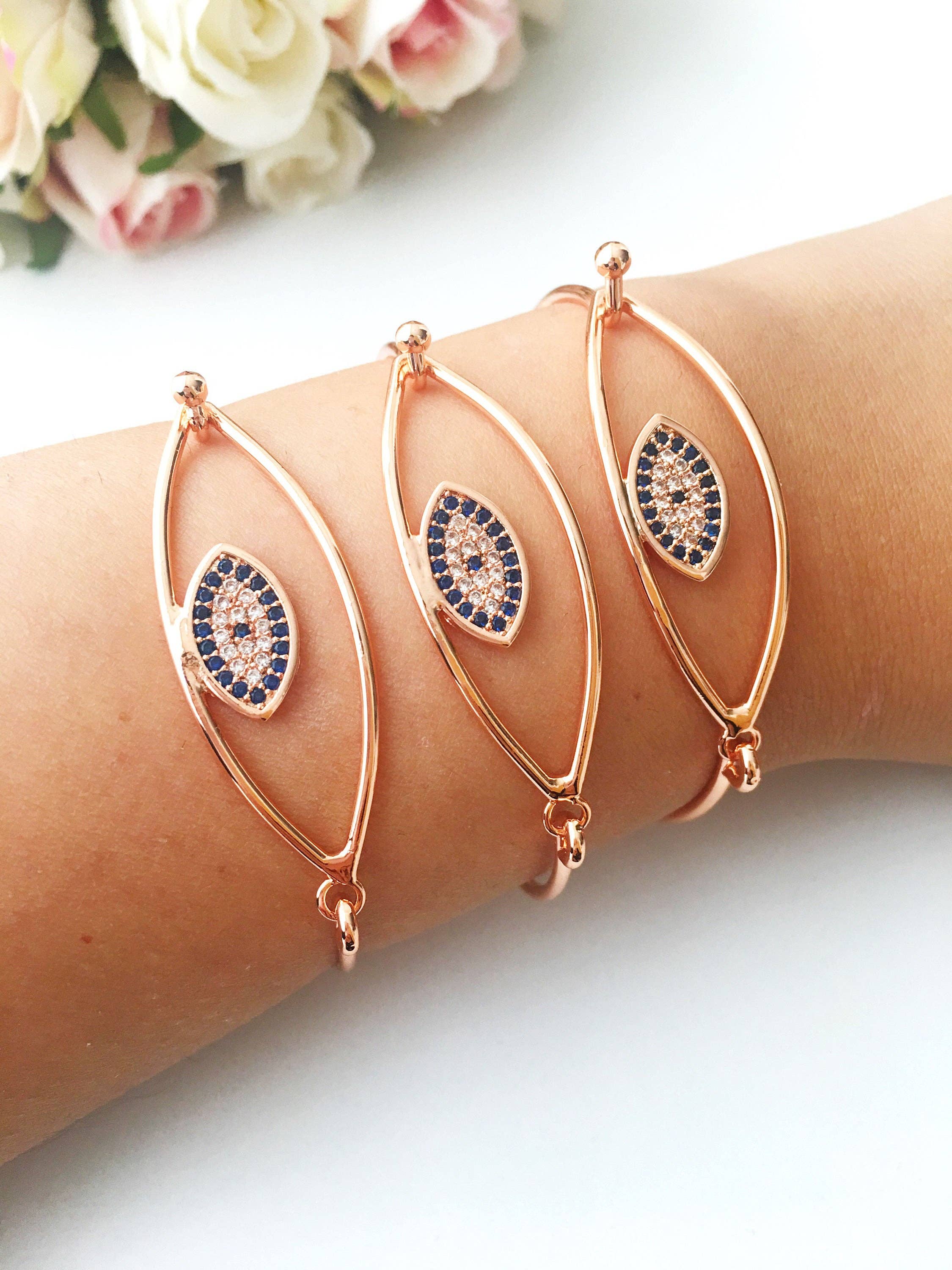 Evileyefavor - Wholesale Cuff Bracelet - Evil Eye Bangle Bracelet, Rose Gold Silver Cuff Bracelet1