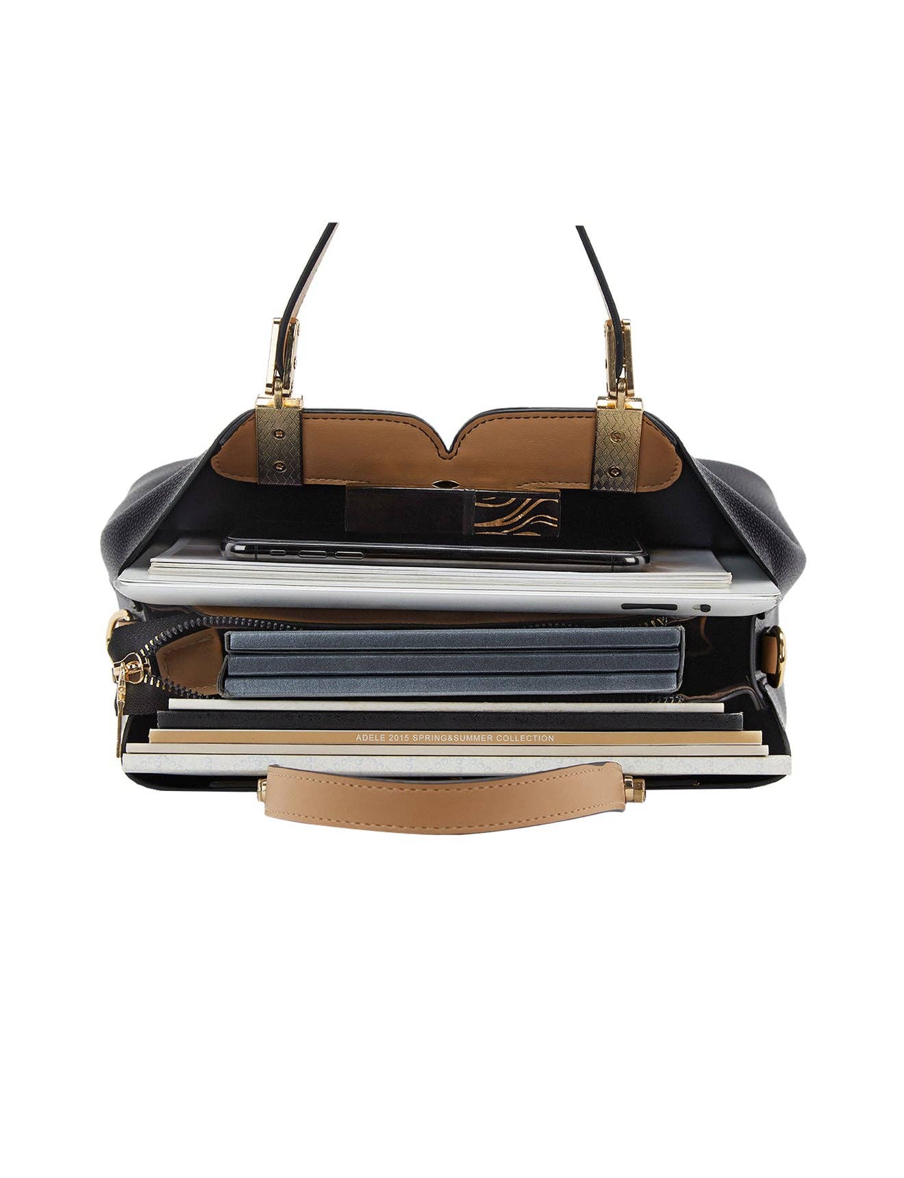 Serenade Beverly Hills Collection - Vente Sac à main avec poignée sur le dessus – femme - SAC TRIPLE COMPARTIMENT VÉGAN CHANTAL-NOIR/CAMEL7