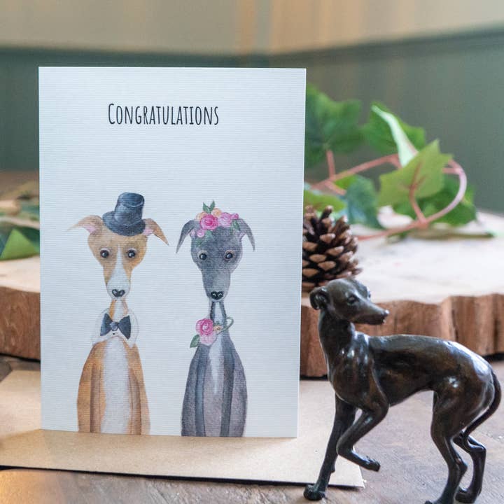 Congratulations | Whippet Sighthound Card | Wedding Mr & Mrs for wholesale by Zoë Rose