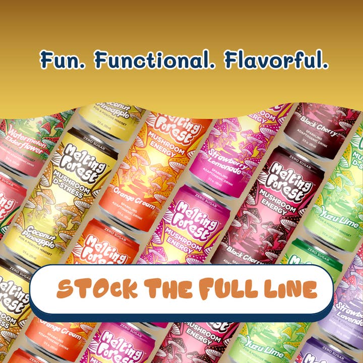 Melting Forest - Wholesale Sparkling Water - Mushroom Drink | Stress Relief | Coconut Pineapple | 12-pk