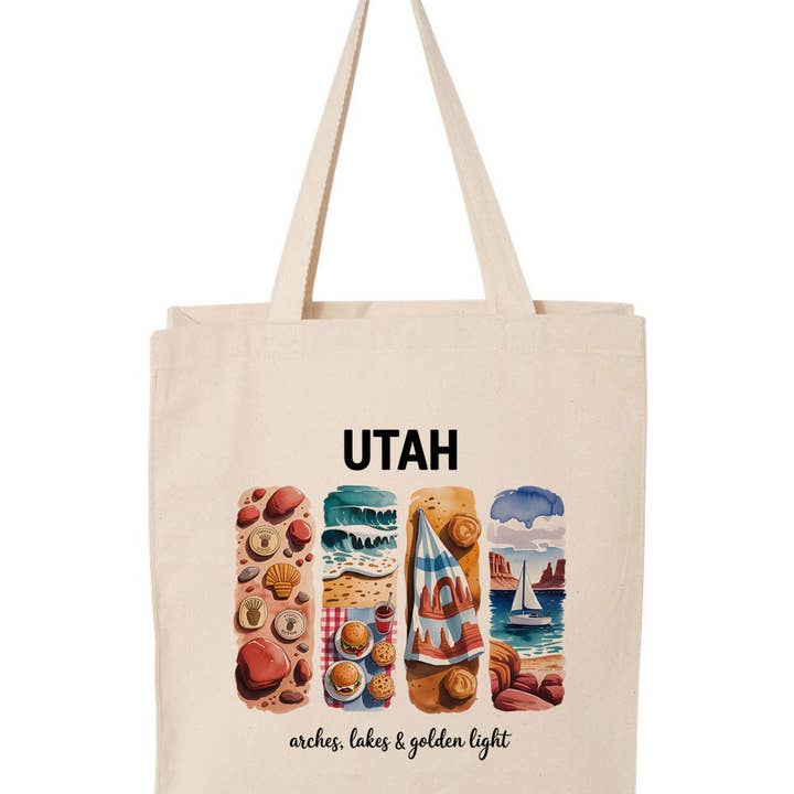 DaisyChainDesignCo - Vente Tote bag – femme - Sac fourre-tout en toile aquarelle Utah1