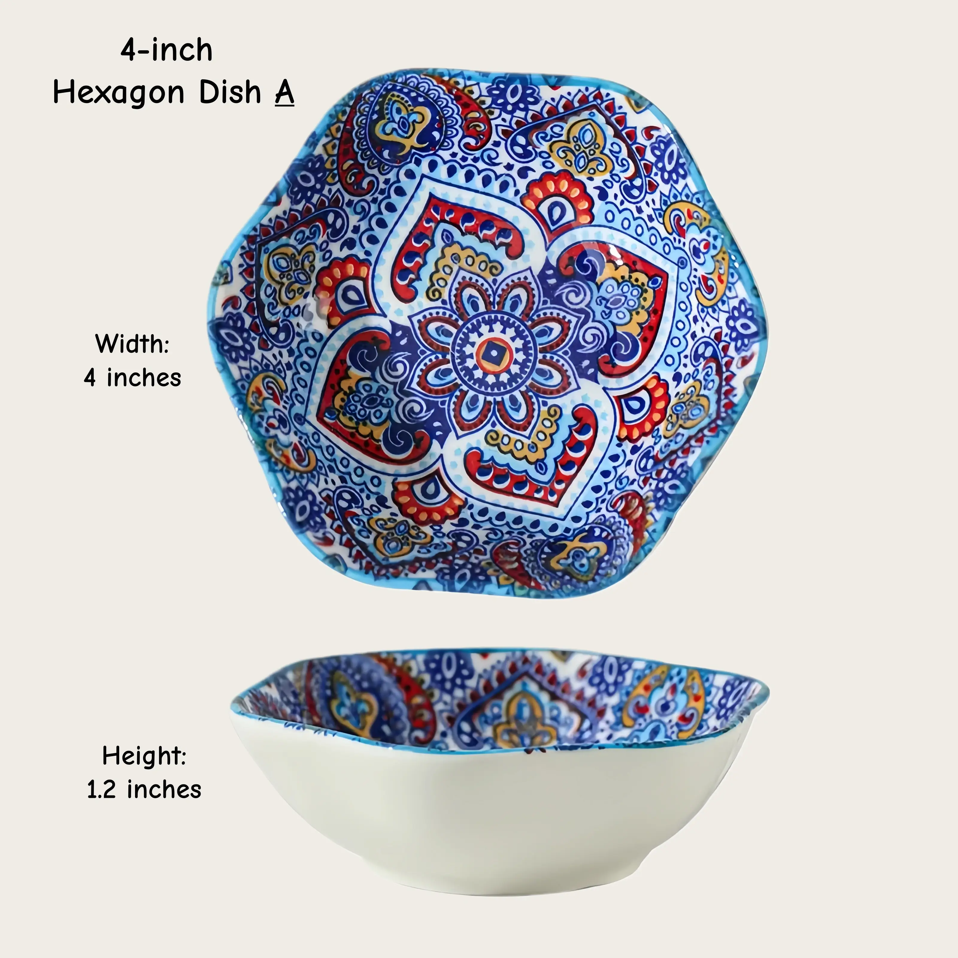 Otterware - Vente Bols à condiments/sauces - Bols en céramique hexagonaux et roses marocains (10 cm)10