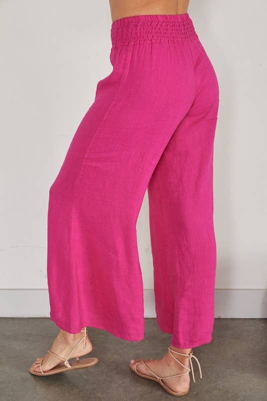 VENTI6 – Großhandel Hose – Damen – ELASTISCHE GESMOKTE TAILLE LEINEN WEITBEIN-HOSE (616/10210)2