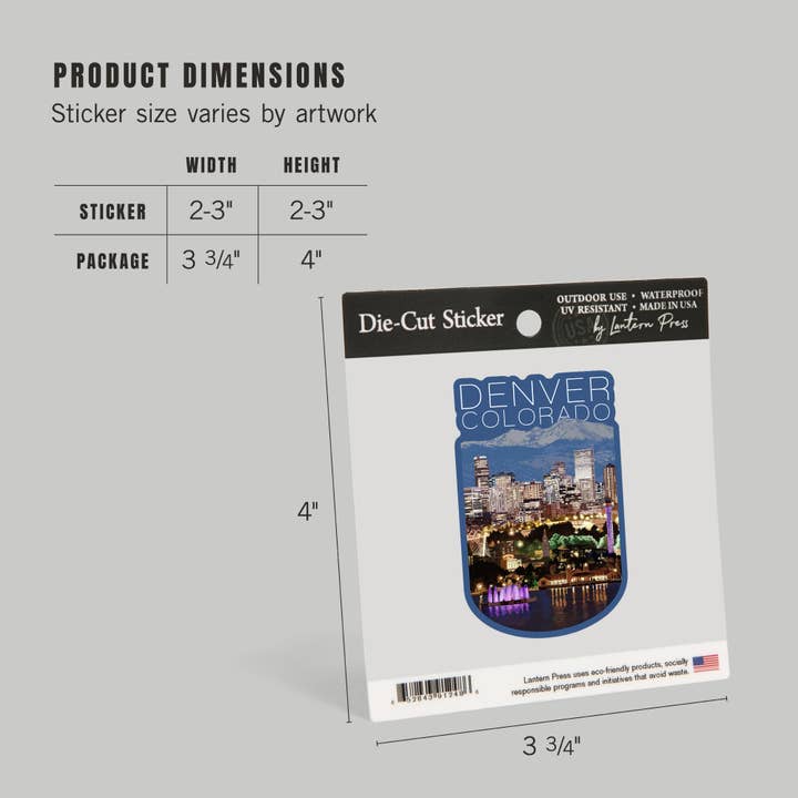 Lantern Press - Vendita all'ingrosso Adesivo - ADESIVI Denver, Colorado, Skyline di notte12